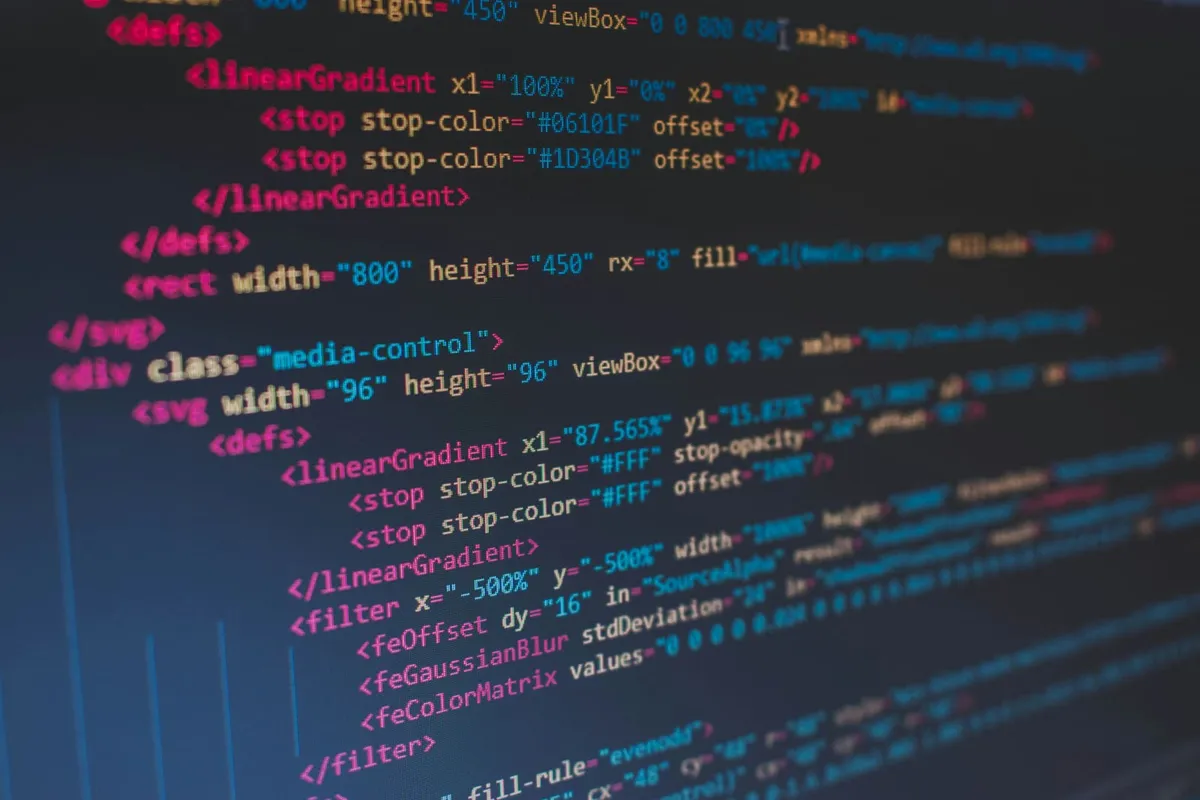 Colorful HTML and SVG markup on a computer screen