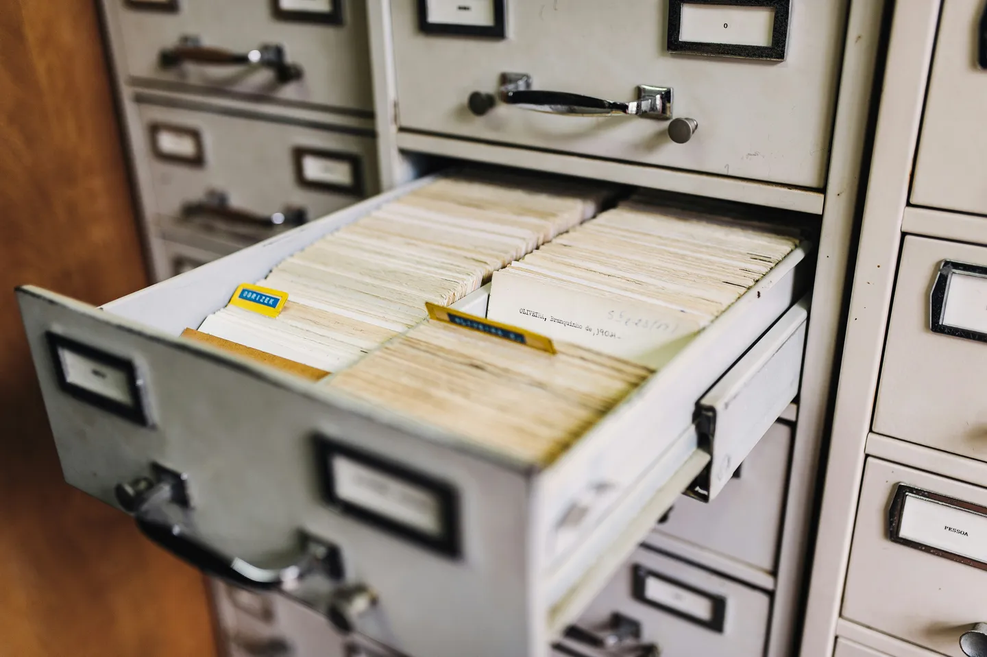 Close up image of a filing cabinet